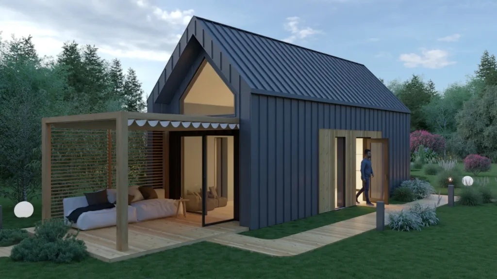 wizualizacja widoku z przodu - domek modułowy 35m - koya 28 - koya 35