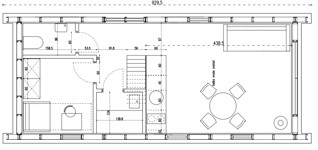 rzut parteru i antresoli - mały domek modułowy koya 35